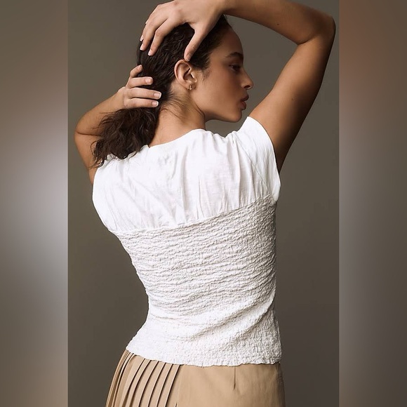 ANTHROPOLOGIE Maeve Smocked Muscle Top XL 19.5” + p2p White $48 Retail NWT - Picture 8 of 12